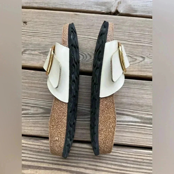 BIRKENSTOCK MADRID BIG BUCKLE SLIDE SANDALS NATURAL LEATHER PATENT Sz 36 (5-5.5) - Picture 3 of 11